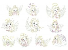 Stickserie - Engel Line Art